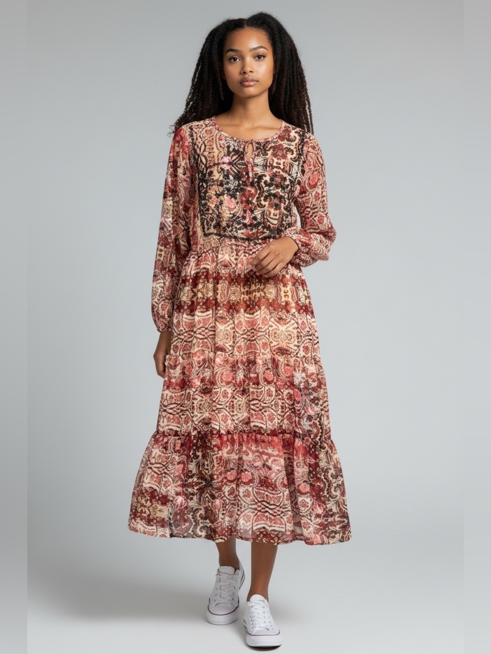 Knox Rose Floral Paisley Maxi Dress in Red and Cream